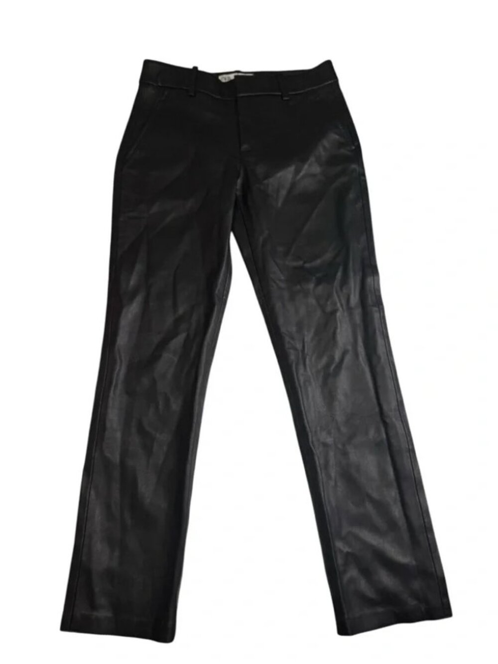 Zara Black Faux Leather Straight Leg Pants Size US 2 EUR 34 - Picture 2 of 8